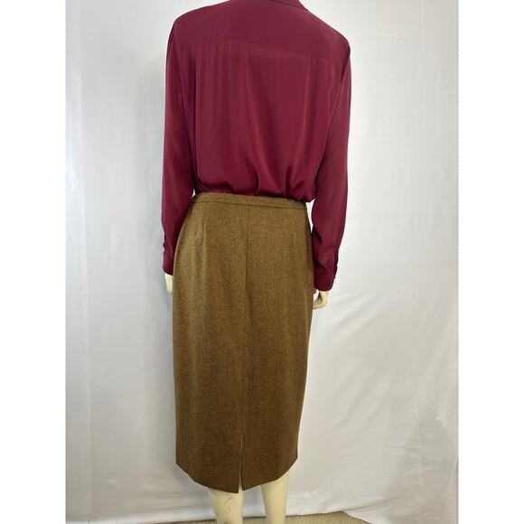 Vintage Lauren Ralph Lauren 100% Lambswool Brown tweed pencil skirt size 8 - Picture 8 of 12